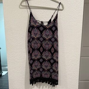 Altar’d State Bohemian Black and Pink Patterned Dress with crochet trim